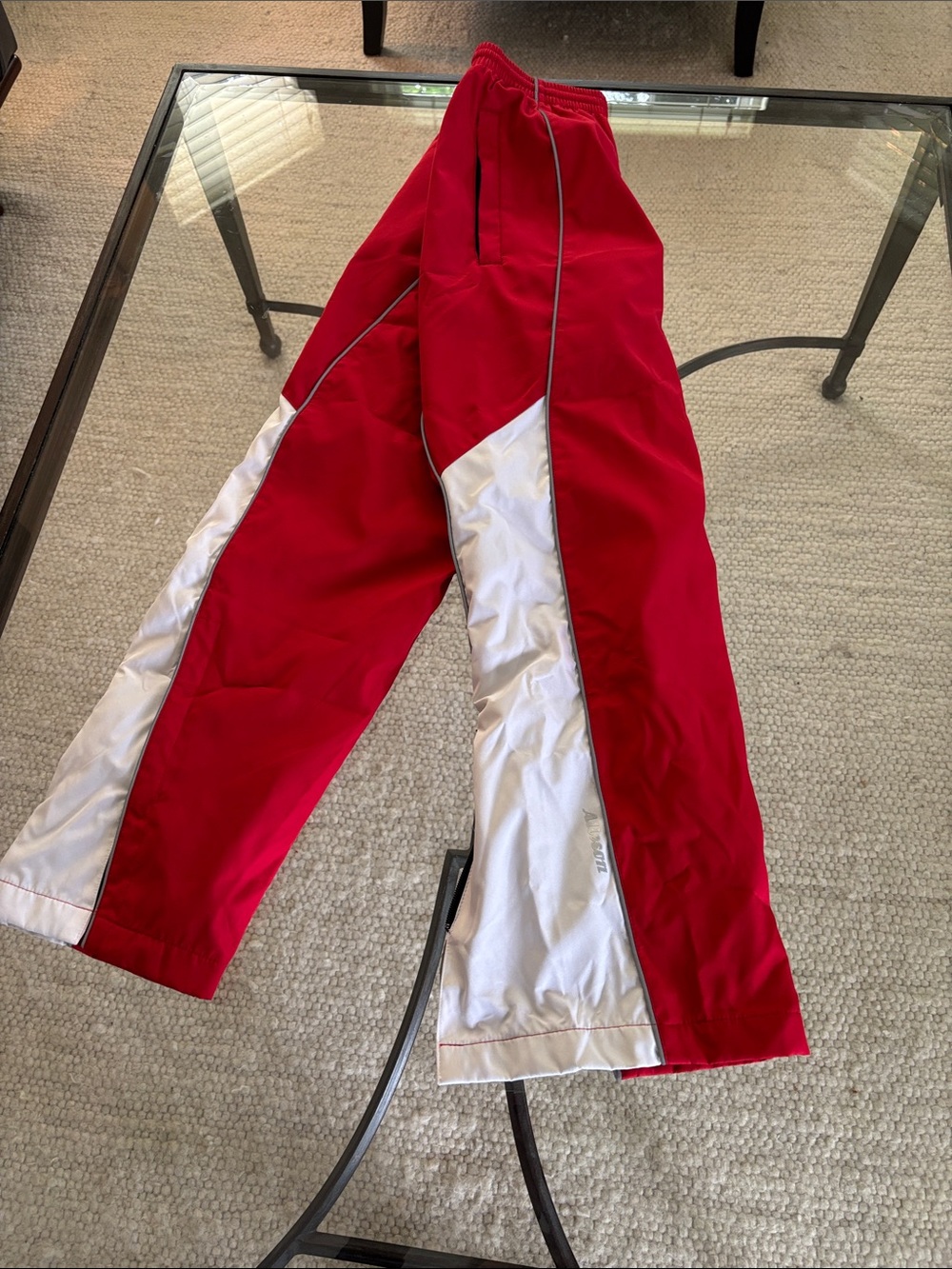 Red Track Pants with White Side Panel and Logo